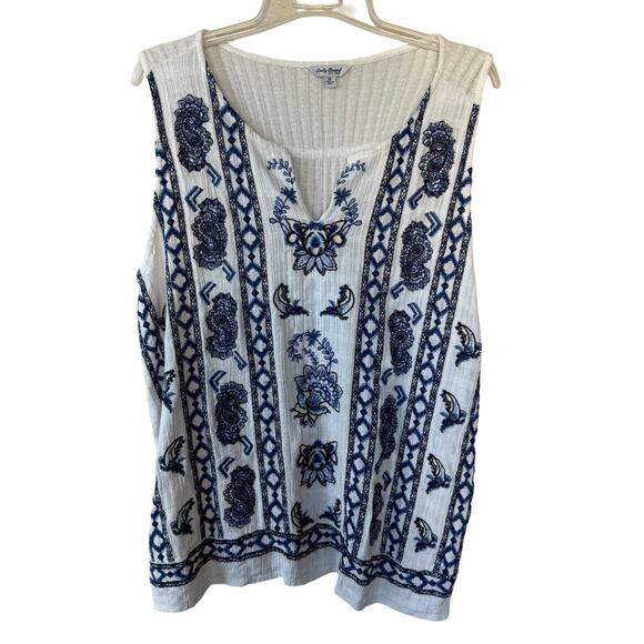 Lucky Brand White Navy Embroidered sleeveless top size 3X - Picture 1 of 10
